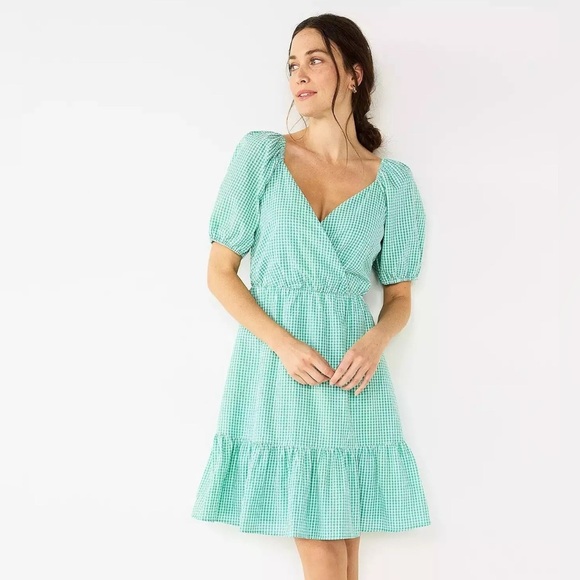 NEW NWT DRAPER JAMES RSVP Puff-Sleeve Surplice Dress Size XS NWT Wrap - Picture 1 of 10